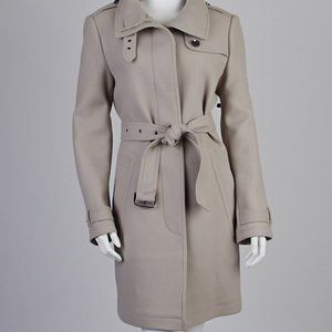 BURBERRY Brit Wool Blend Belted Long Coat Jacket Collar